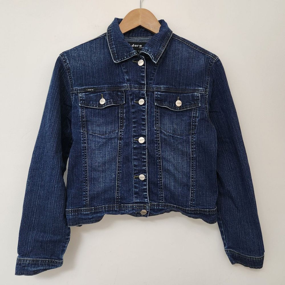 I.DARE Women's Blue Denim Jean Short Jacket Classic Jeans Size L